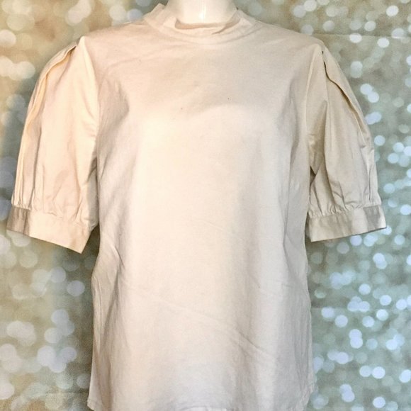 WHO WHAT WEAR beige muslin puff sleeve top XL - Picture 2 of 7